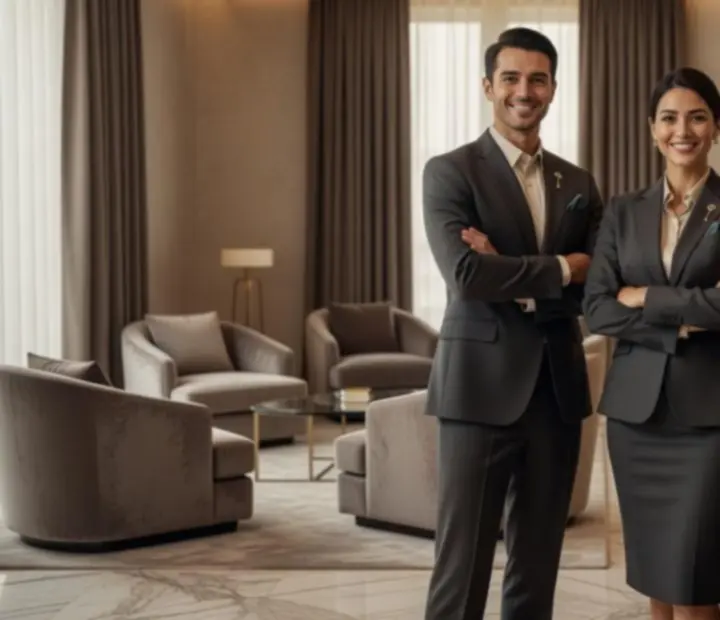 Cashebo concierge team welcoming guests in the foyer