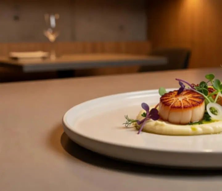Artfully plated European appetizer at Cashebo restaurant